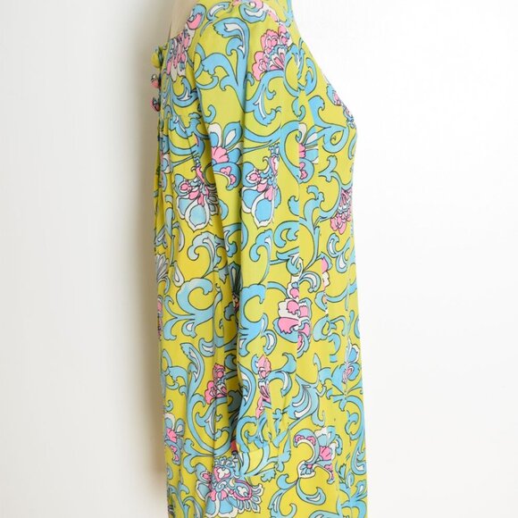 vintage 60s dress psychedelic print mod baroque green twiggy mini hippie S M - Picture 6 of 10